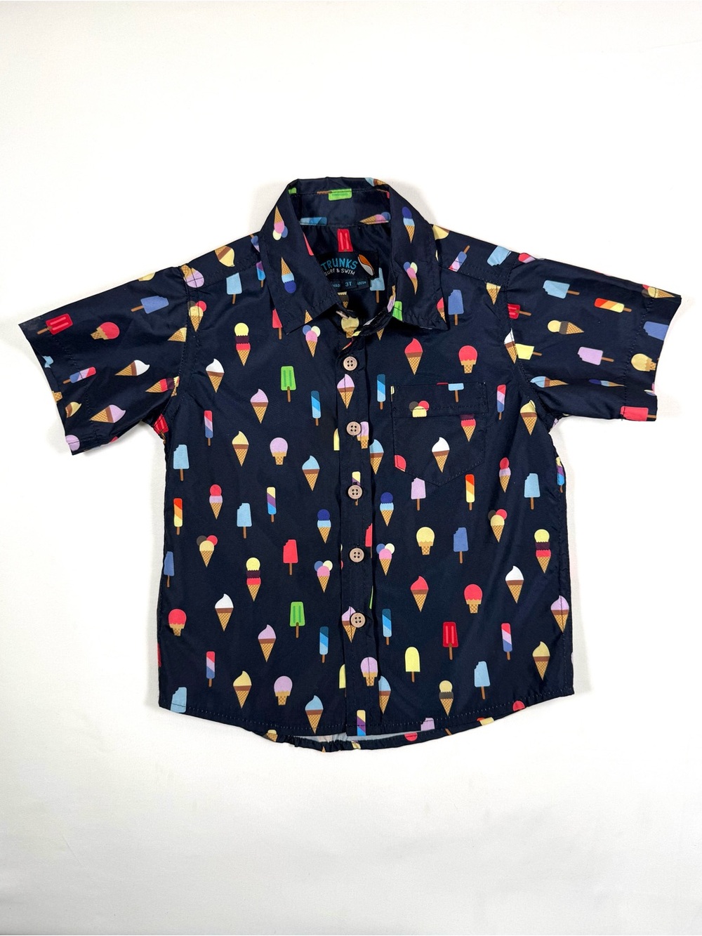 TRUNKS Boys Ice Cream Popsicle Button Front Shirt‎ 3T Summer Treat Novelty Beach
